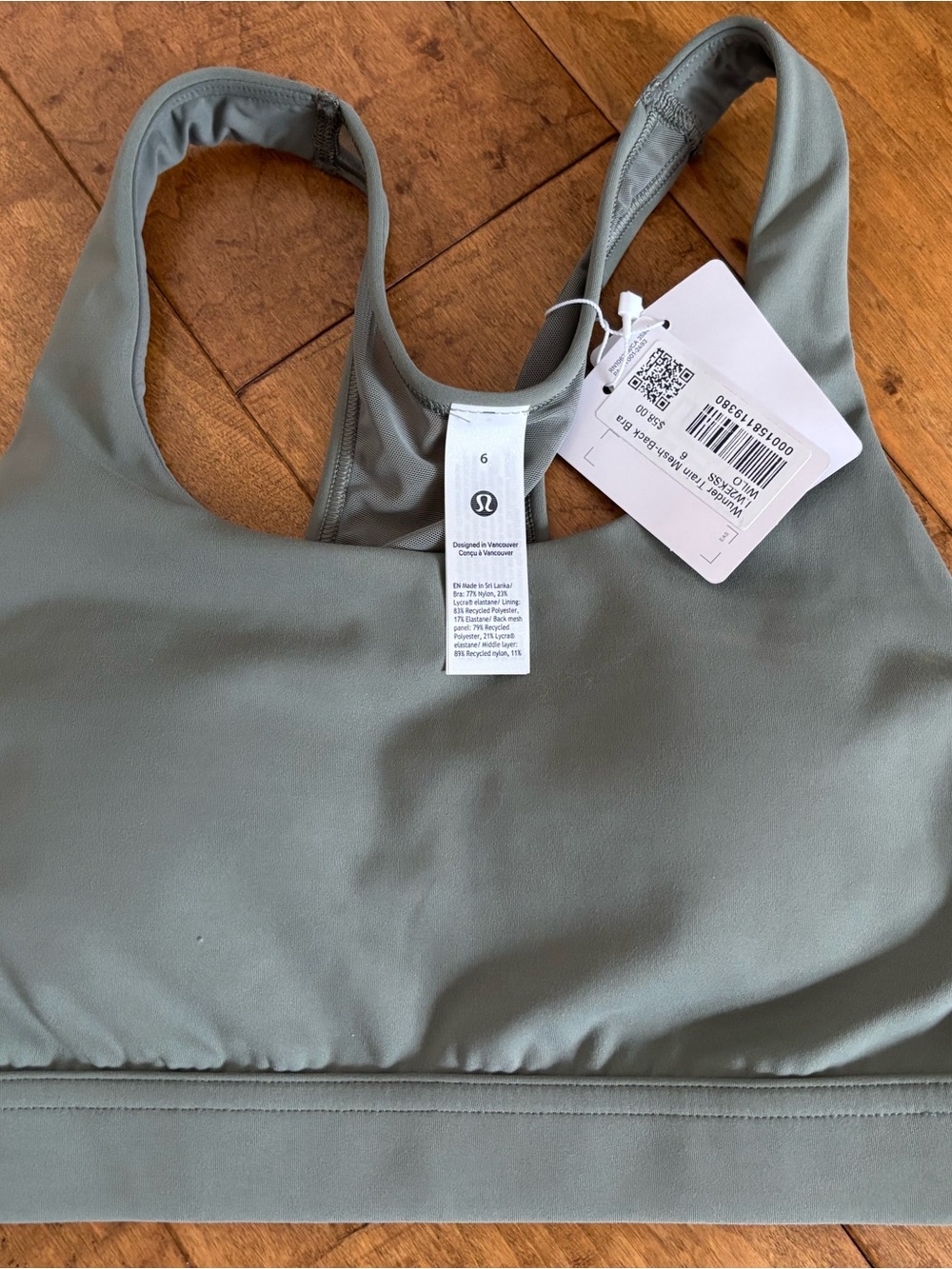 lululemon Wunder Train Mesh Back Sports Padded Bra Sz 6 B/C Cup NWT